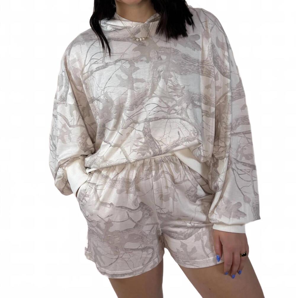 NEW ODDI print hoodie shorts set in camo leaves